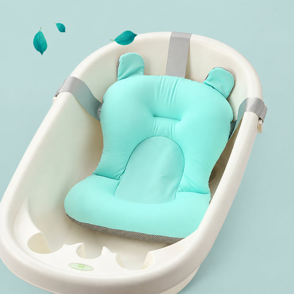 Soft floating baby bath cushion in light blue for newborn sink bathing