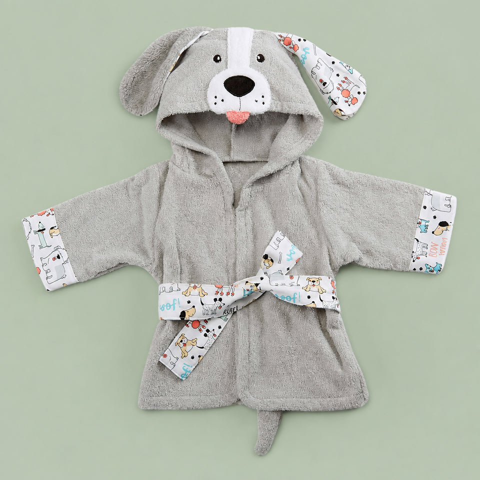 Secure belt tie design on a comfortable pure cotton baby bathrobe.