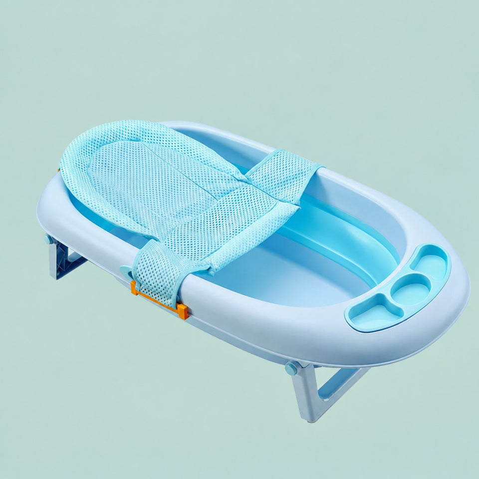 Ergonomic infant bath pillow with secure 3-way safety buckle straps