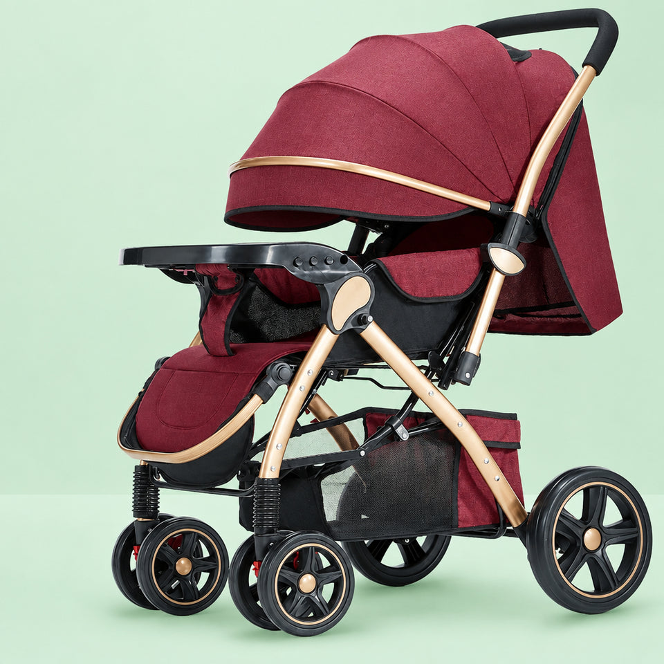 Parent-facing mode on lightweight stroller showing infant comfortably looking up.