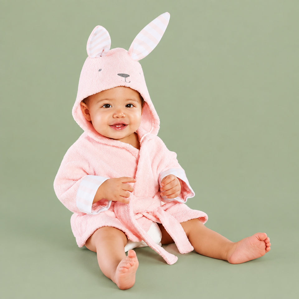 Plush absorbency detail on a toddler hooded animal bathrobe.